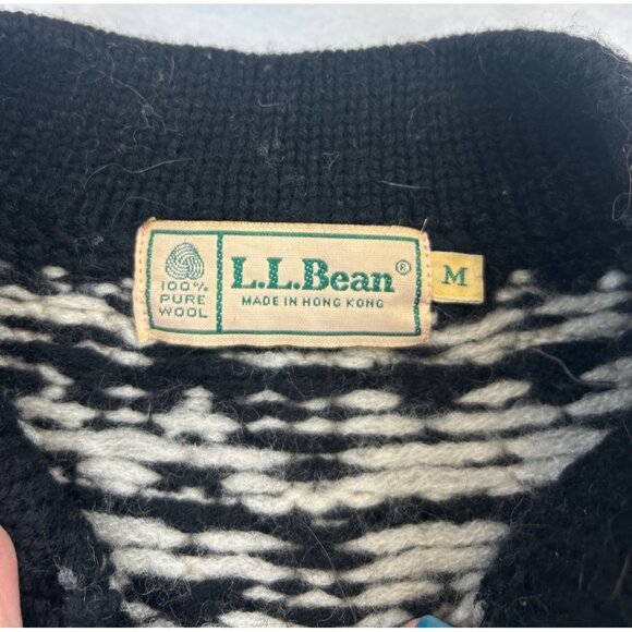 L.L. Bean Vintage 80's Nordic Black White Sweater Henley Button Neck Size M - Picture 2 of 9